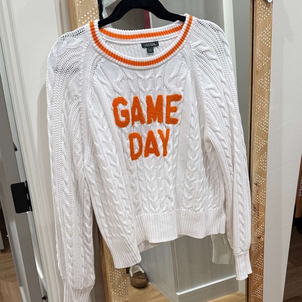 Wild Fable White and Orange Cable Knit Sweater